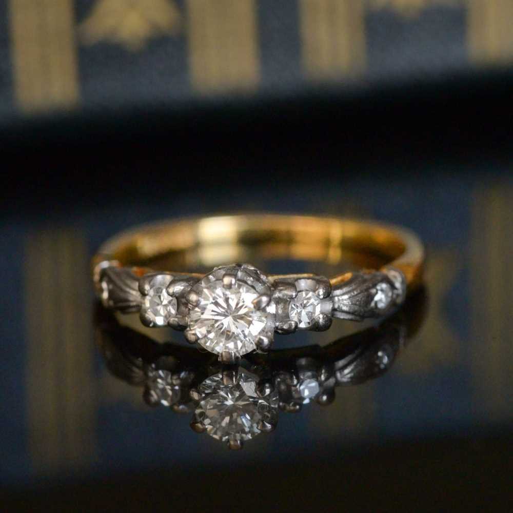 Art Deco 18ct Two-Tone Gold, Diamond Solitaire Ring