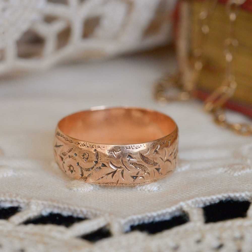 Edwardian 9ct Rose Gold, Engraved Band Ring