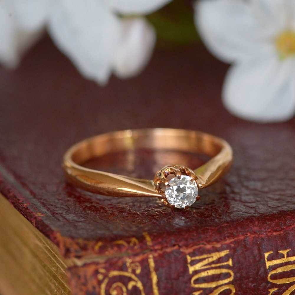 Art Deco Old-Cut Diamond Solitaire Ring in 14ct Rose Gold