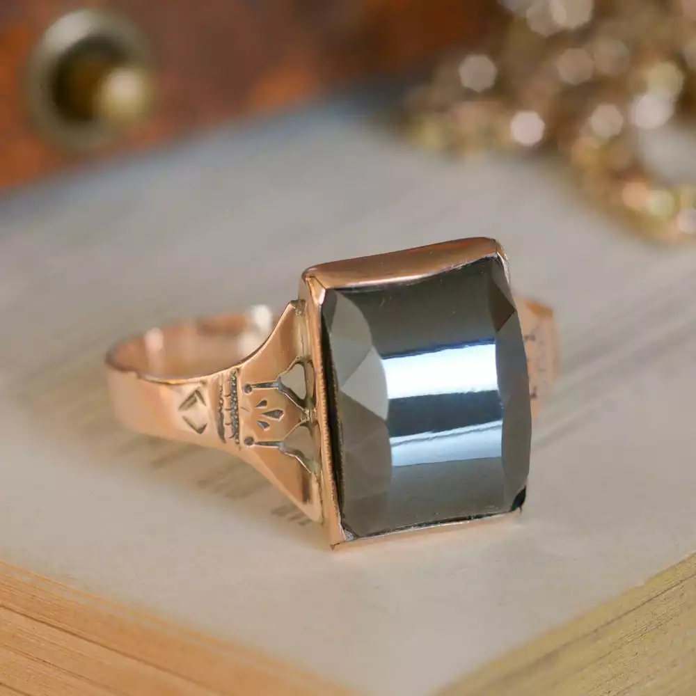 Antique Hematite Dress Ring in 9ct Rose Gold