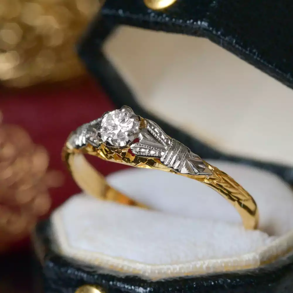 Art Deco Diamond Solitaire Ring in 18ct Gold & Platinum