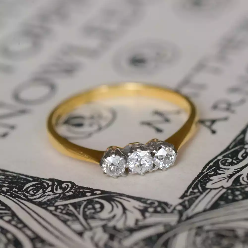 Art Deco Diamond Trilogy Ring in 18ct Gold & Platinum