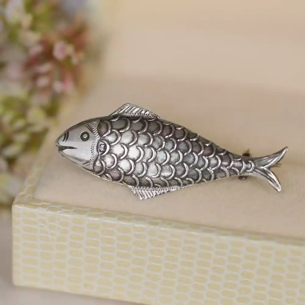Antique Victorian Fish Brooch in Sterling Silver