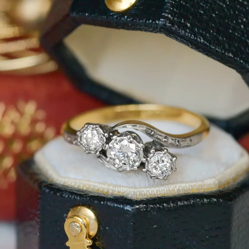 Vintage Diamond Trilogy Crossover Ring in 18ct Gold & Platinum