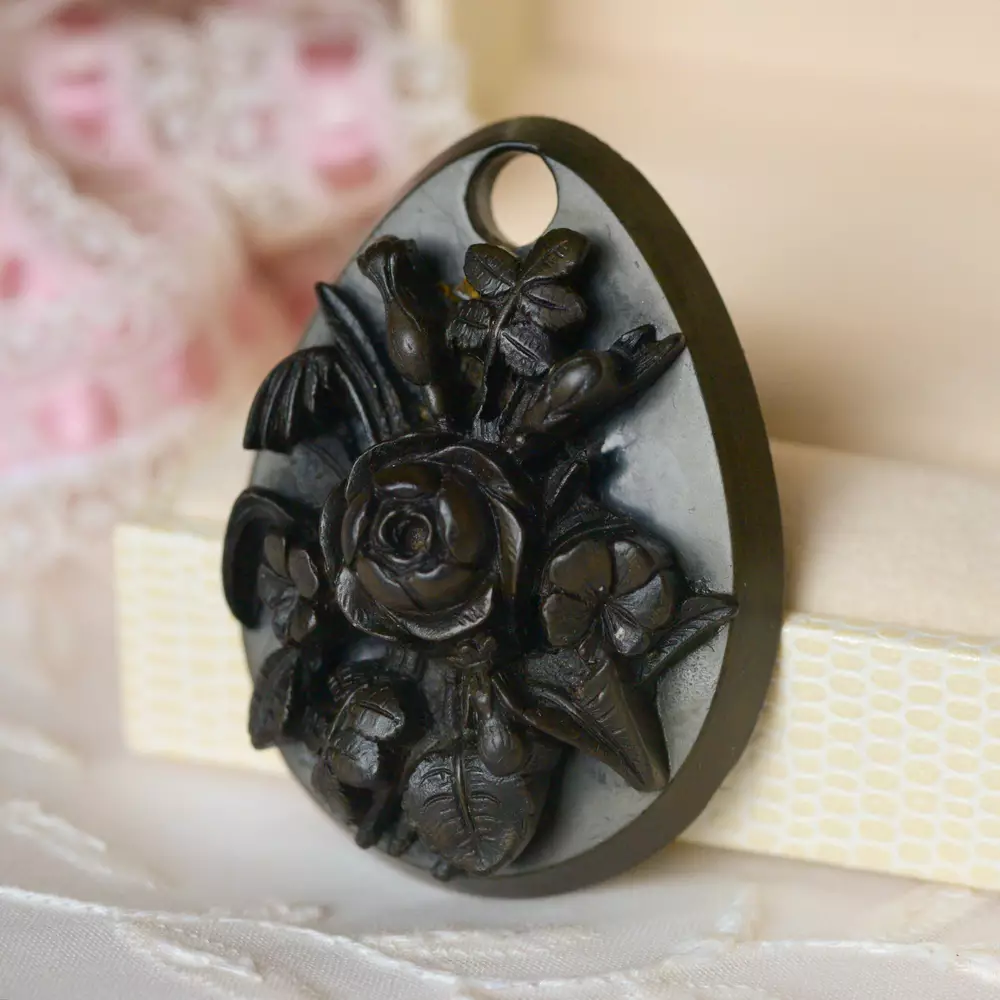 Victorian Gothic-Style Vulcanite Mourning Pendant