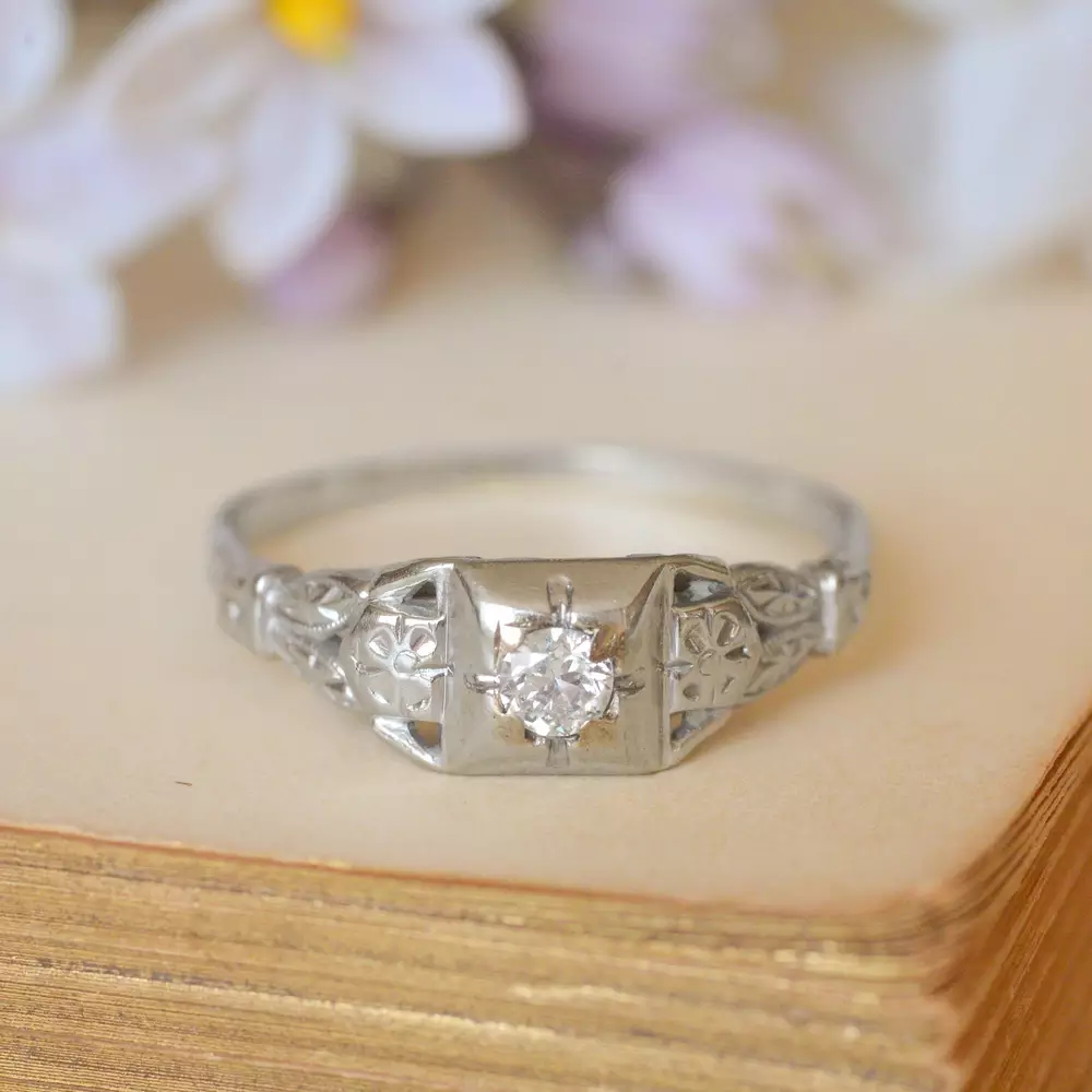 Art Deco 14ct White Gold, Diamond Ring