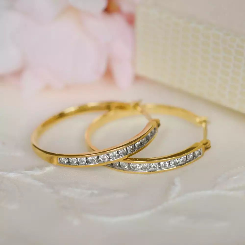 Modern Diamond Hoop Earrings in 9ct Gold