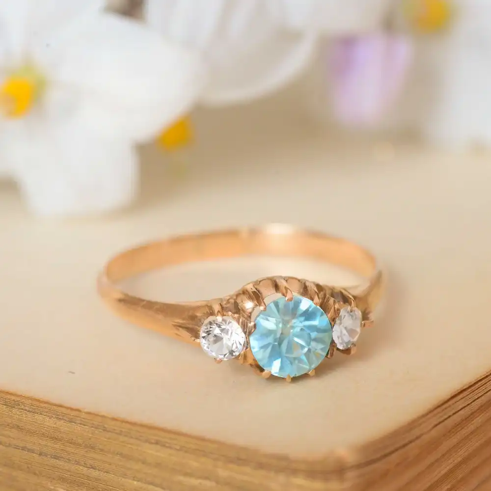 Edwardian 9ct Rose Gold, Zircon Trilogy Ring