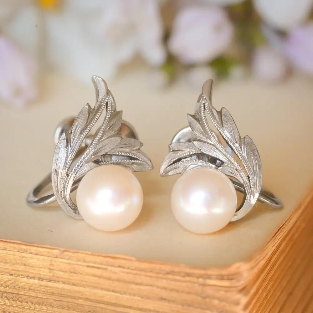 Vintage Mikimoto Pearl Earrings in Sterling Silver