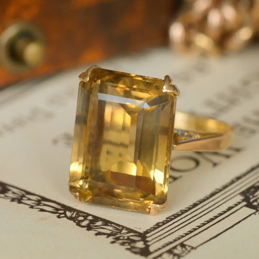 Art Deco Citrine Cocktail Ring in 14ct Yellow Gold
