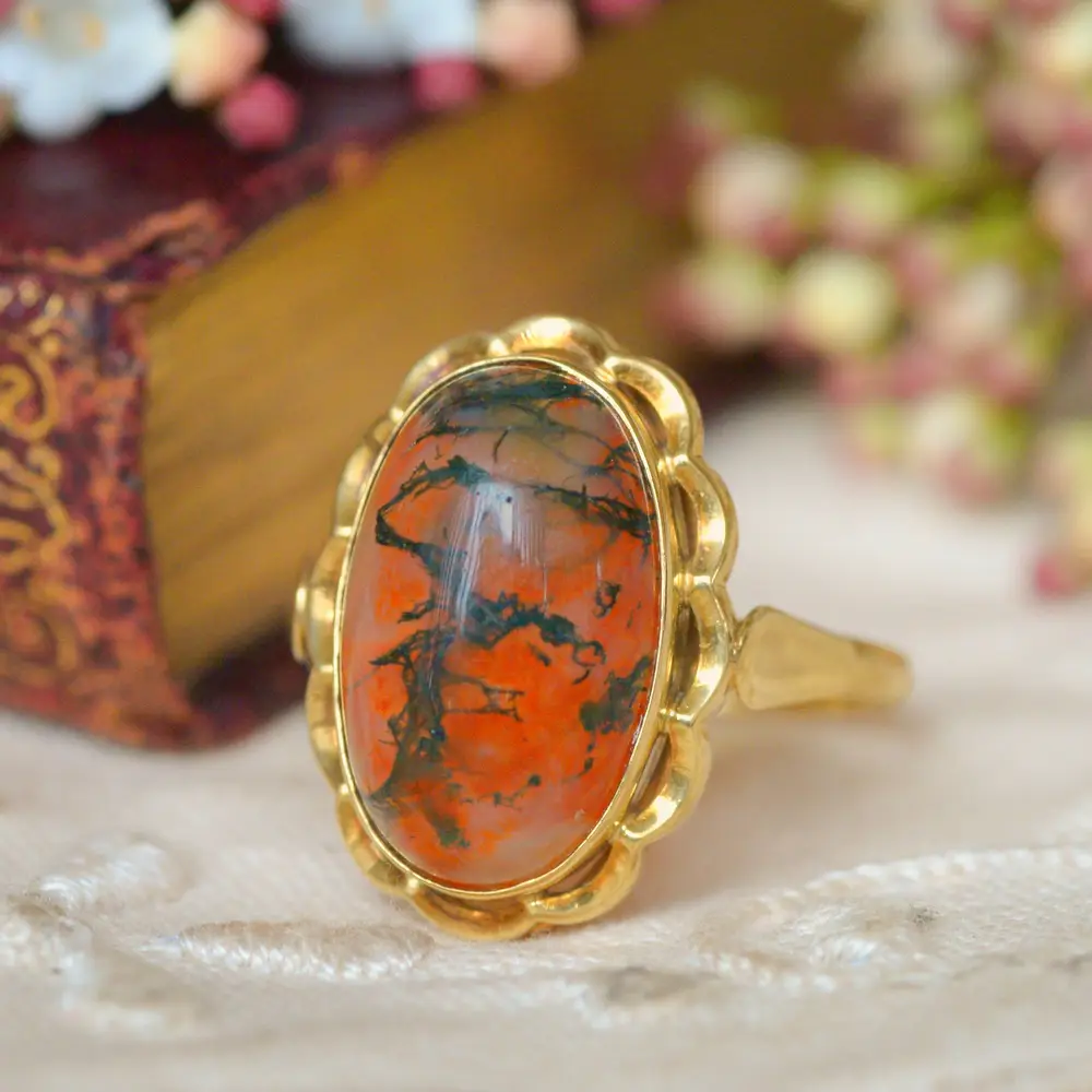 Vintage 14ct Gold, Moss Agate Ring