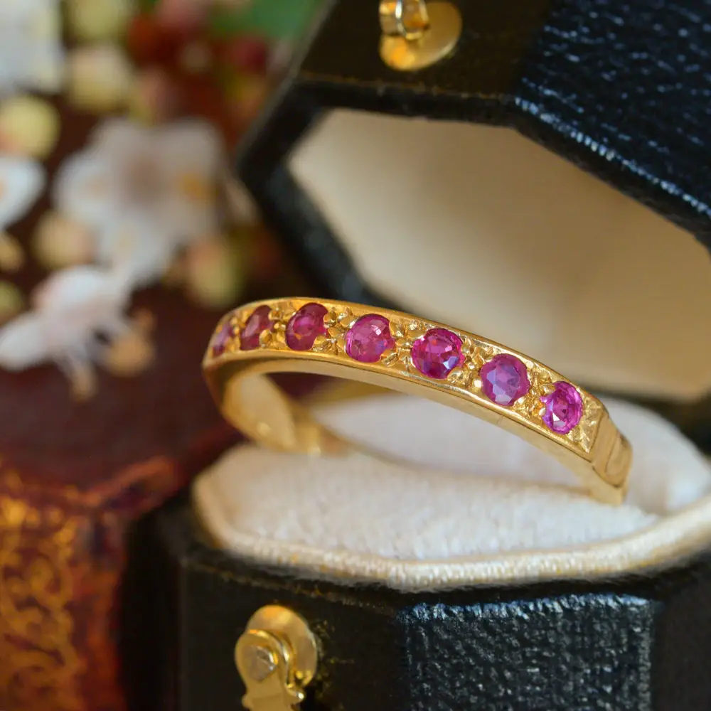 Vintage Ruby Half-Eternity Band Ring in 9ct Yellow Gold