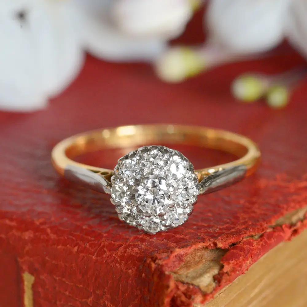 Mid-Century Vintage Diamond Cluster Ring in 18ct Gold & Platinum