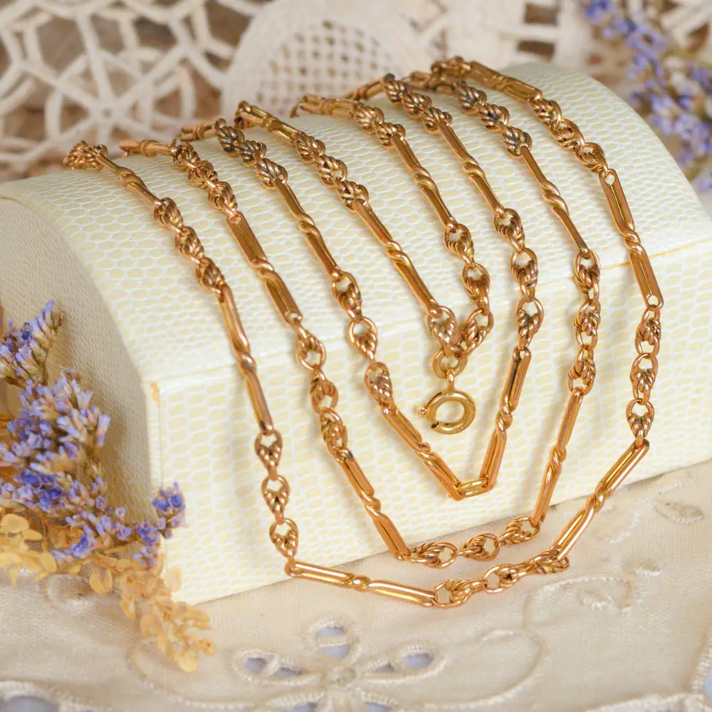 Antique Fancy Link Longuard Chain in 9ct Rose Gold