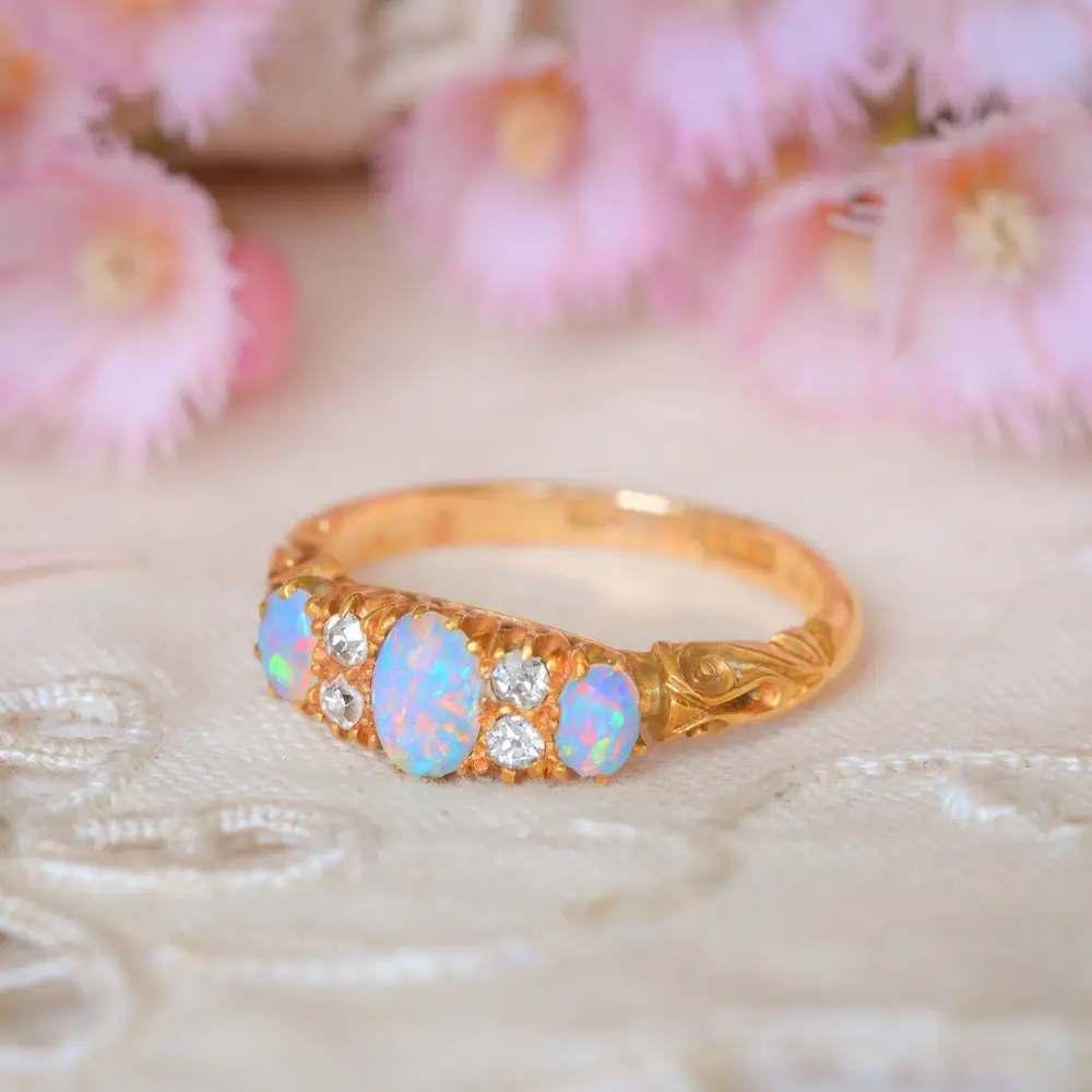 Antique Edwardian Opal & Diamond Ring in 18ct Gold