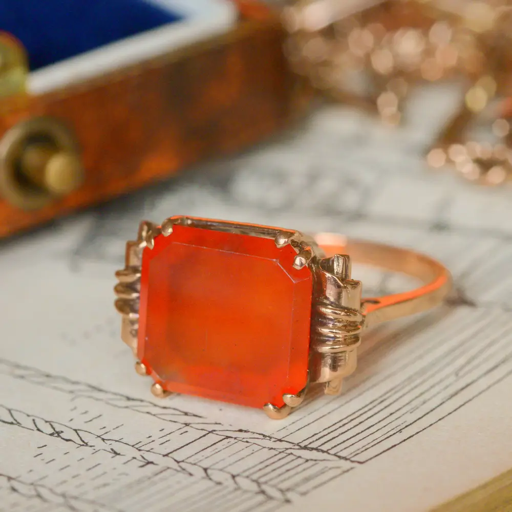 Retro Vintage Carnelian Signet Ring in 9ct Rose Gold