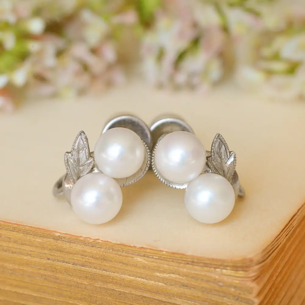 Vintage Mikimoto Twin Pearl Earrings in Sterling Silver