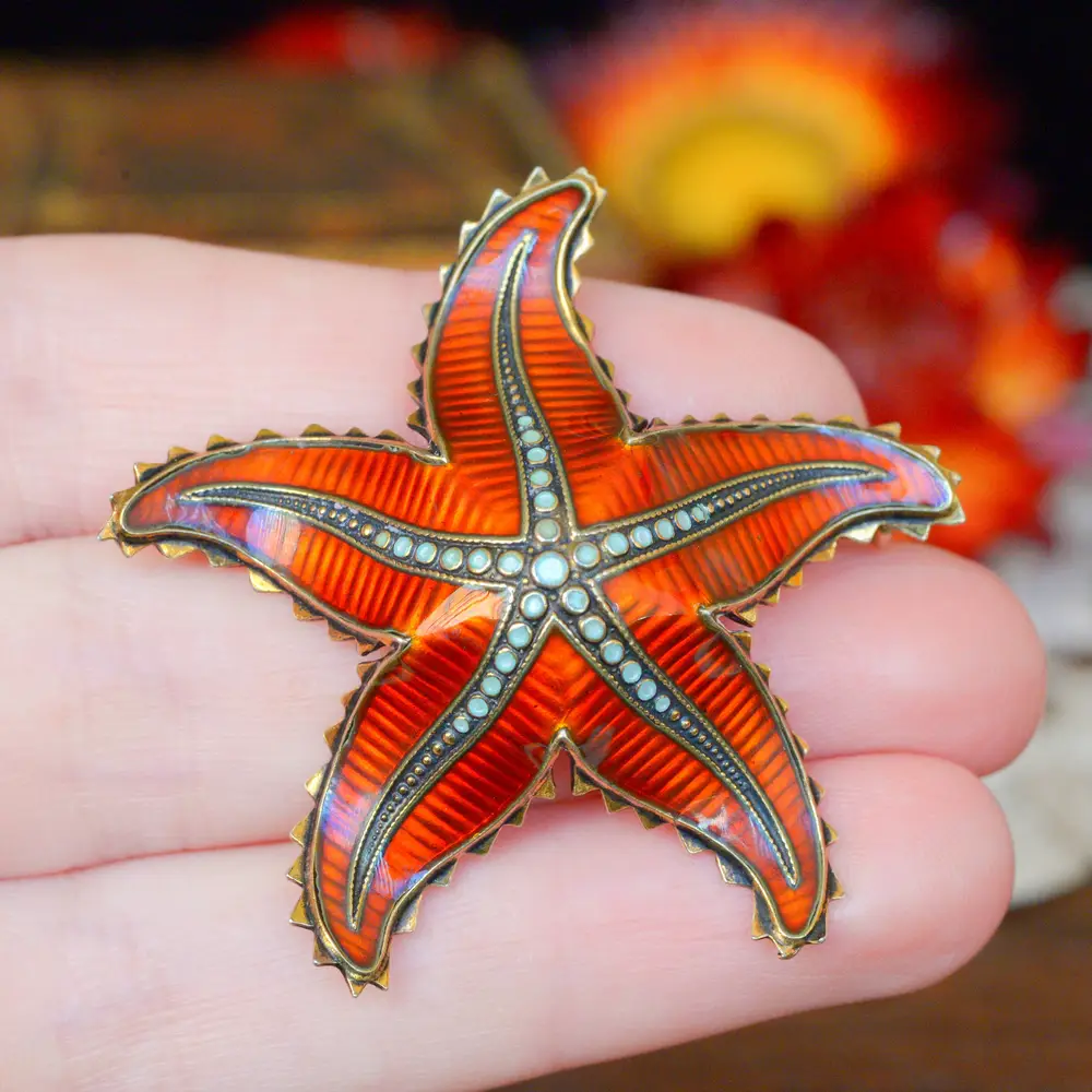 Mid-Century Vintage Enamelled Starfish Brooch by Ivar T Holth