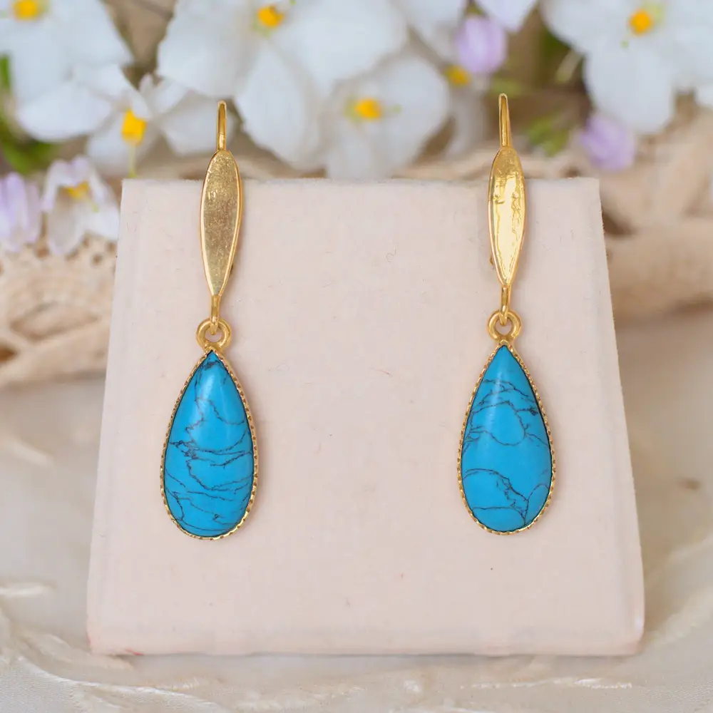 Antique Style Turquoise Pendant Earrings in 14ct Gold
