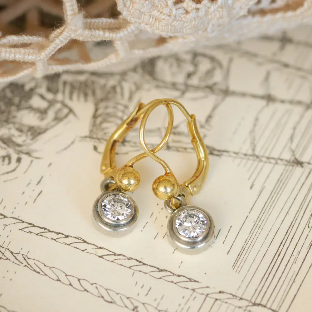 Vintage Diamond Drop Earrings in Yellow & White Gold