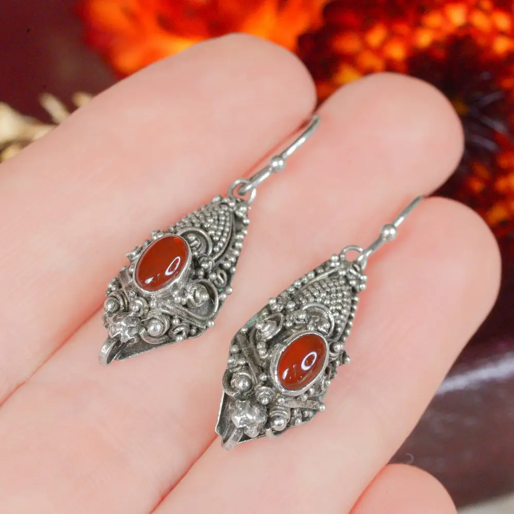 Vintage Estate Garnet-Set Dragon Earrings in Sterling Silver